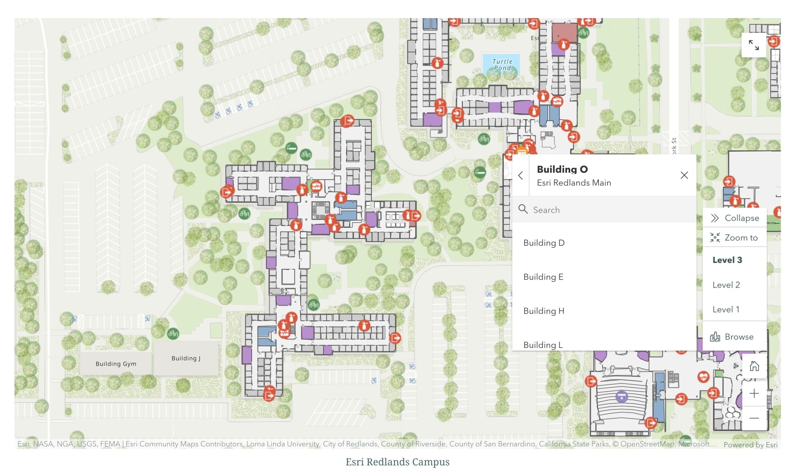 Campus map showing floor filter widget