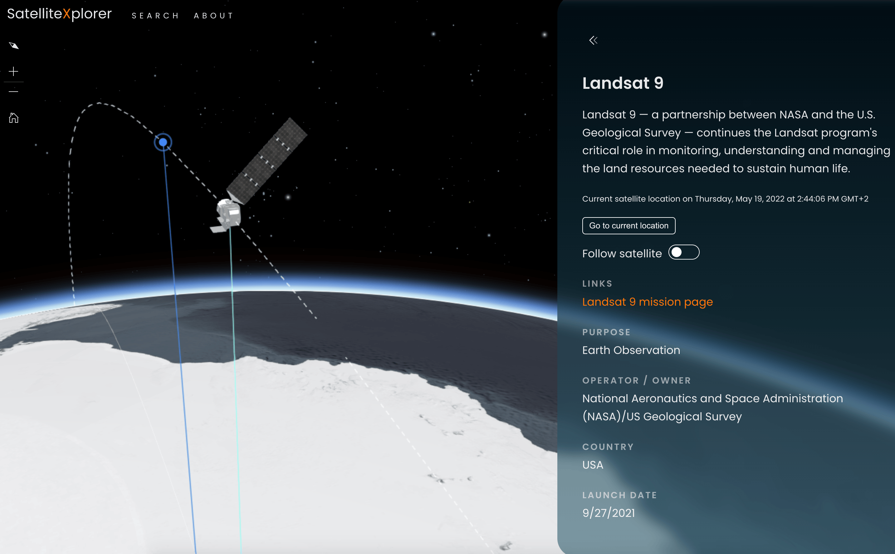 Image of Landsat 9 orbiting the Earth