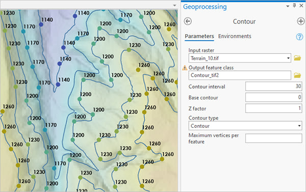 Contour tool in ArcGIS Pro with results