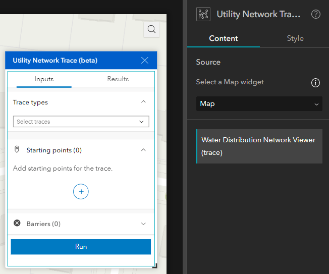 Set the map source for the Utility Network Trace widget