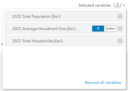 Three population variables are used in the infographic panel. Three population variables are used in the infographic panel.
