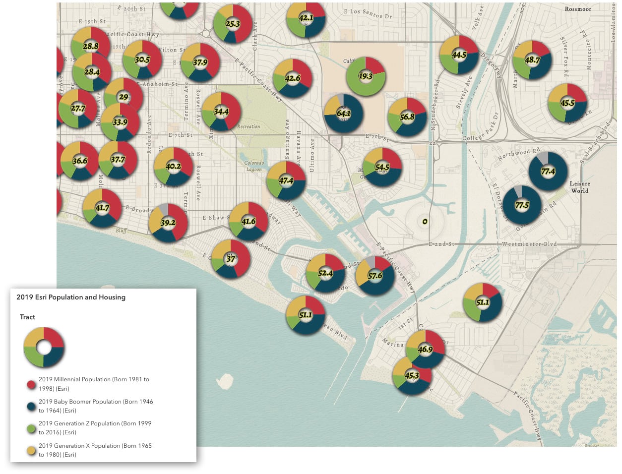 colorful donut charts on a map