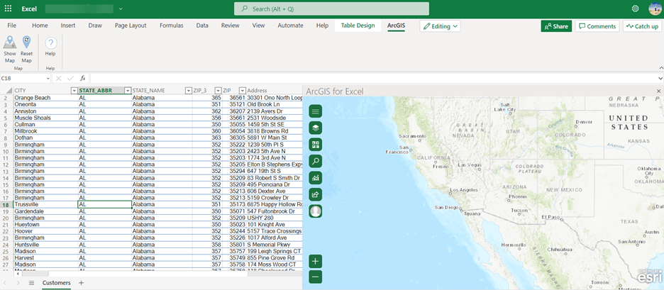 ArcGIS Map in Excel ArcGIS Map in Excel