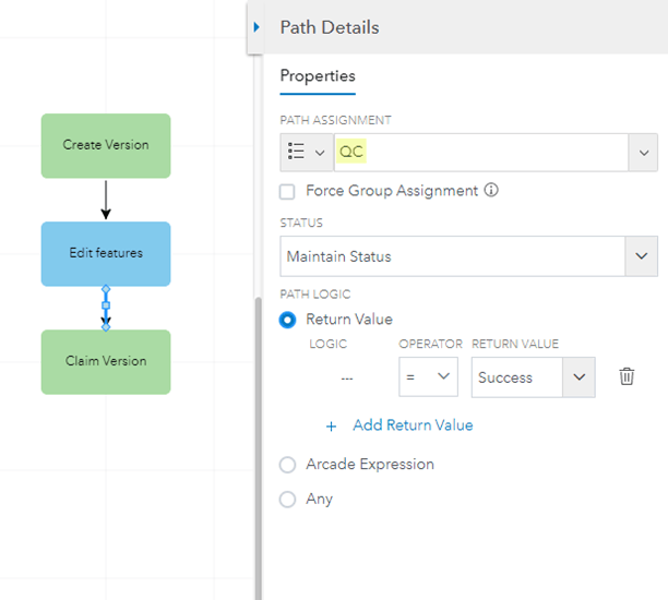 Changing the next step's assignment in the Path Details panel Changing the next step's assignment in the Path Details panel