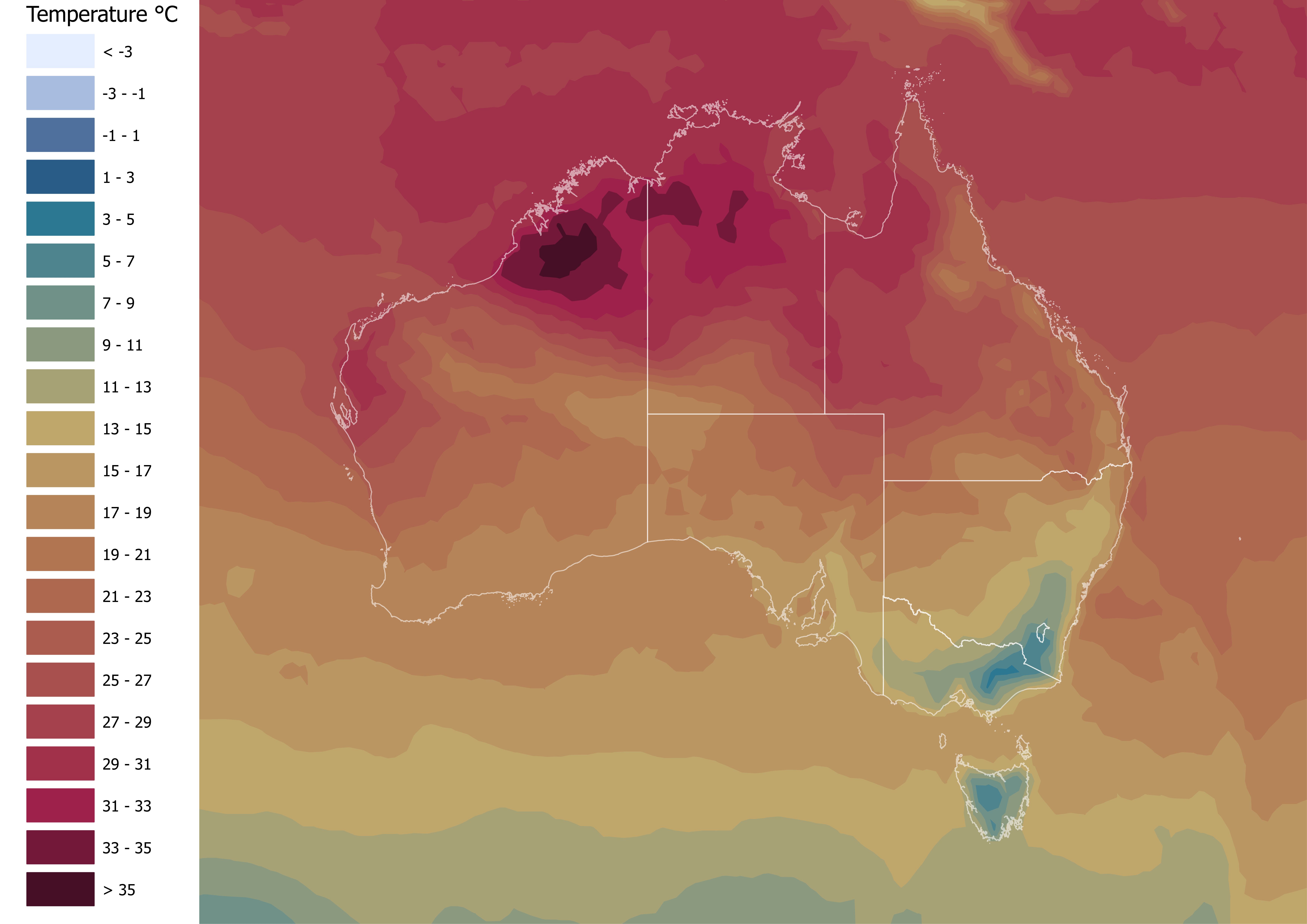 temperature colour palette in polygons