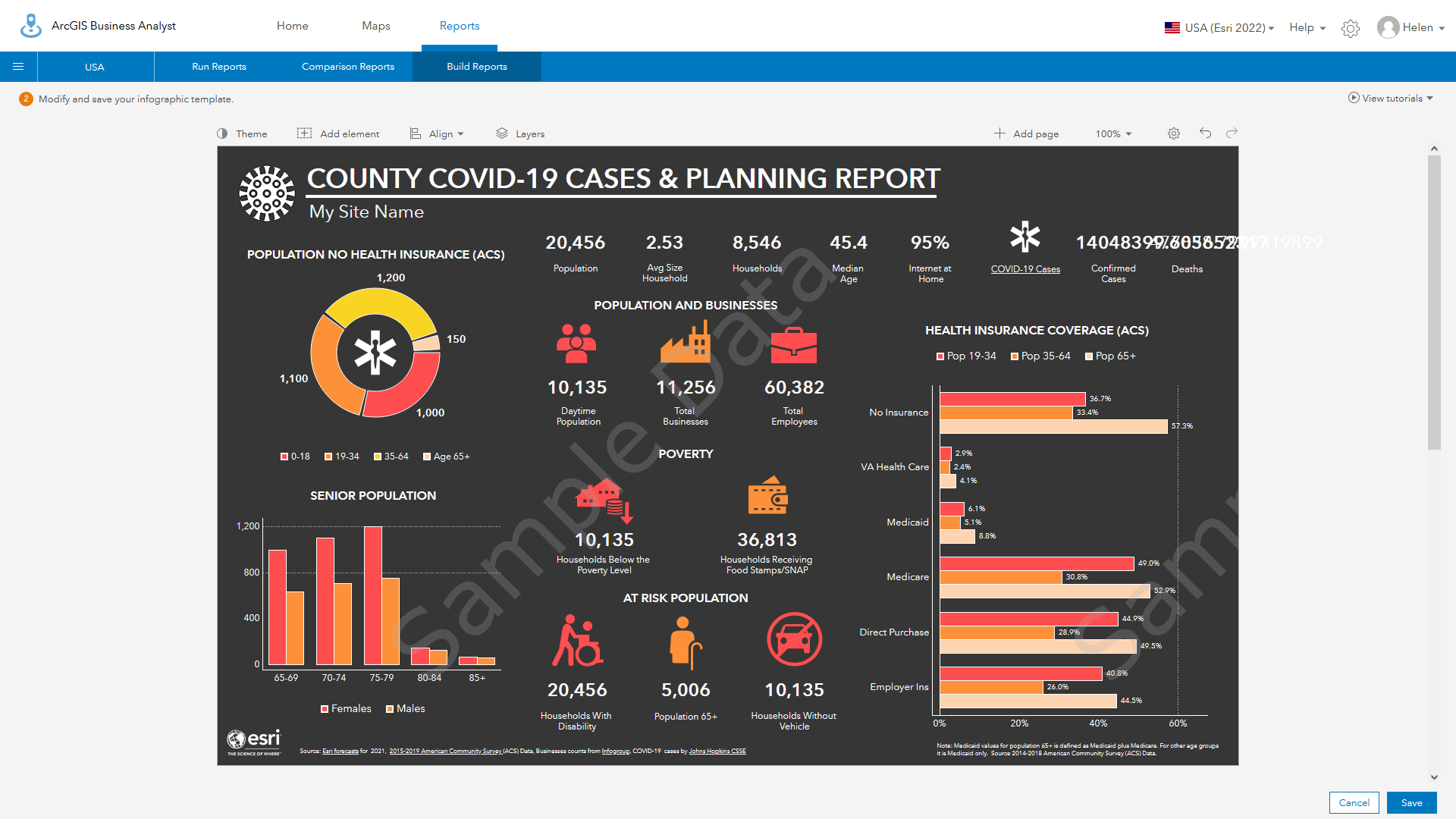 Once missing variables are fixed, the warnings go away and the infographic can be saved.