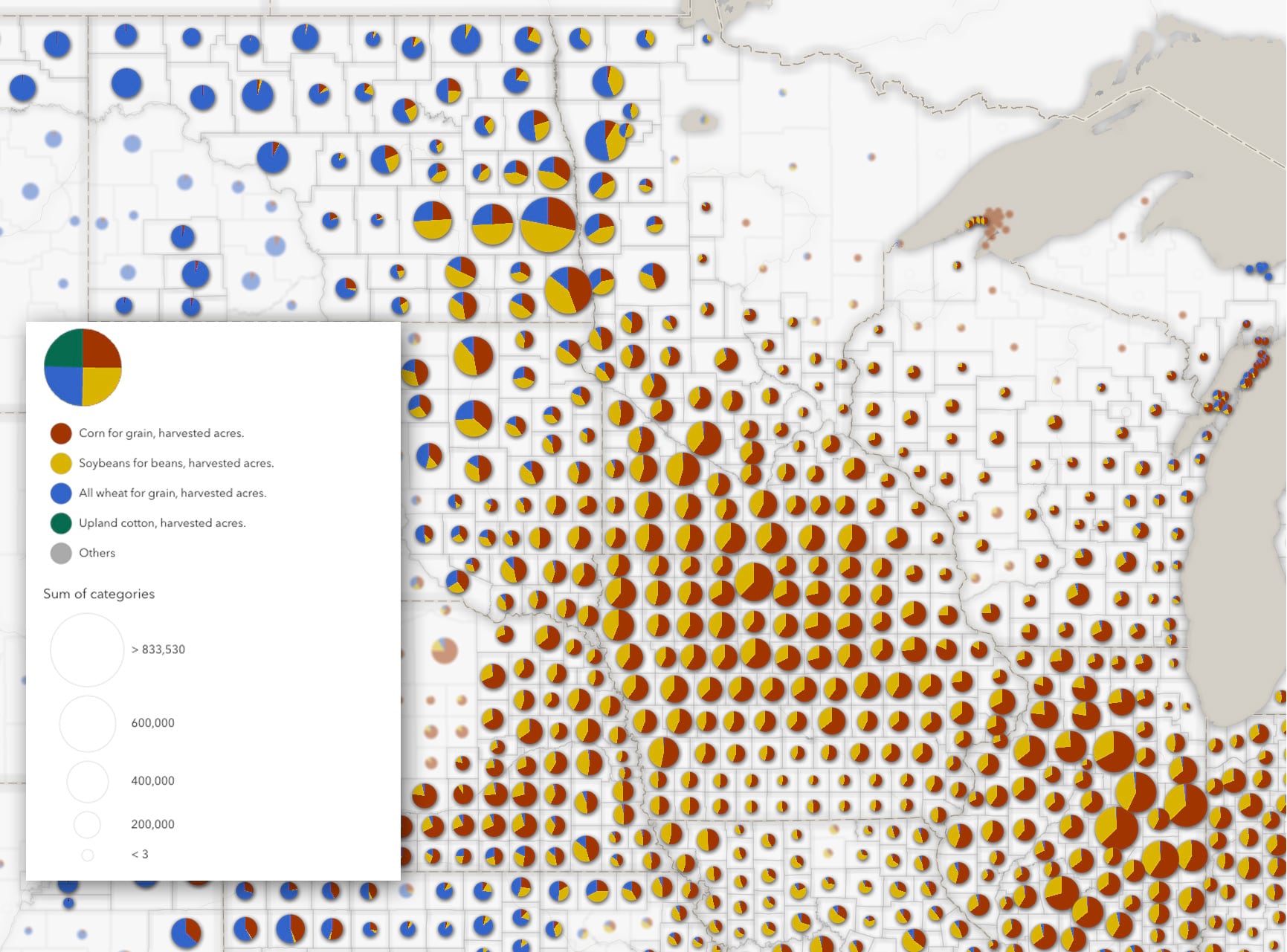 colorful pies showing crops in the midwest