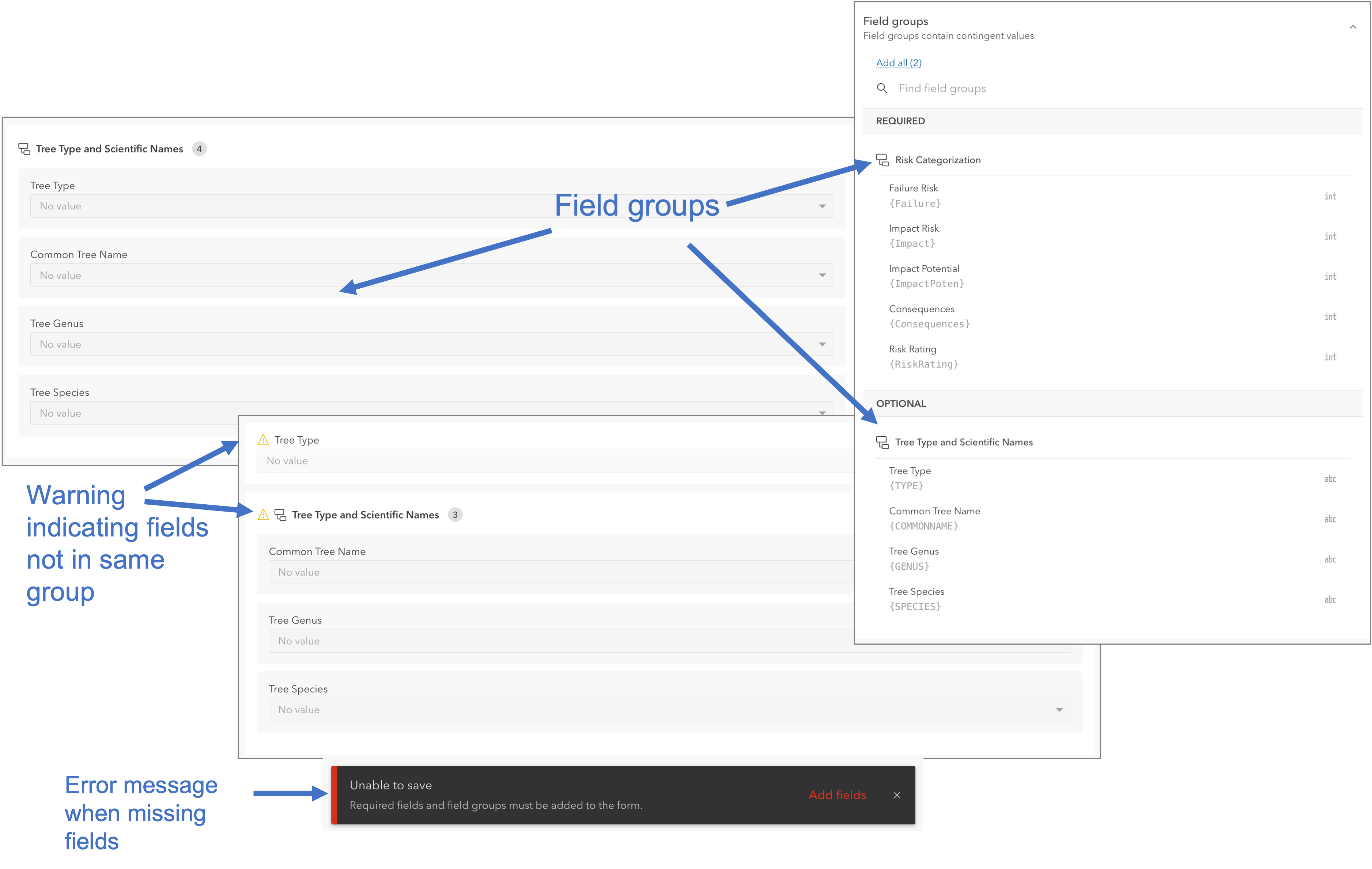 Use the form designer to organize and manage field groups on your forms.