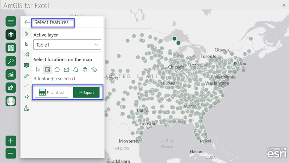 Filter data on map and cells