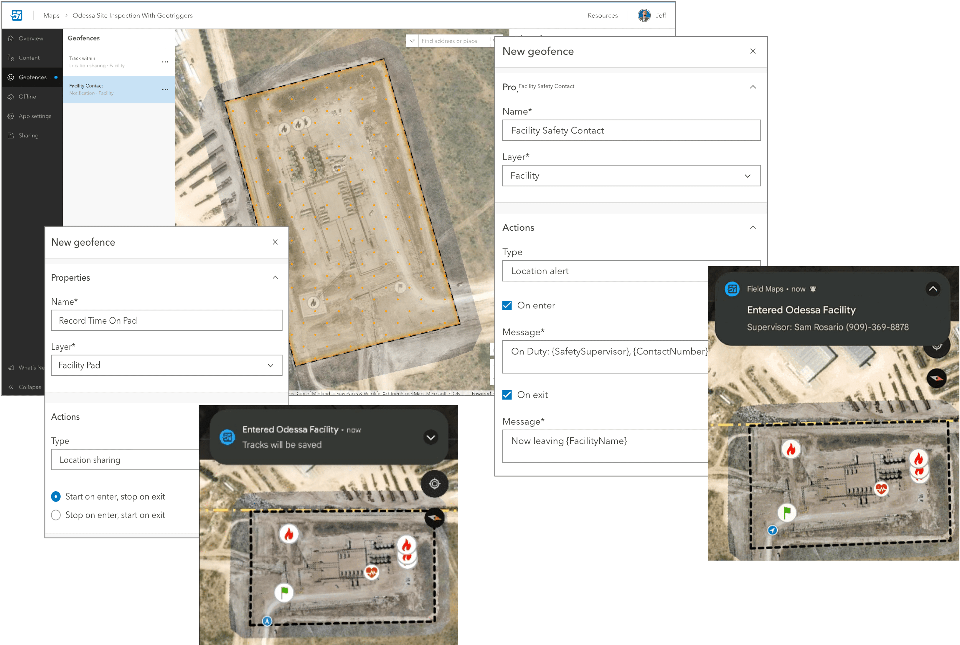 Control location tracking and receive location alerts by adding geofences to your map.