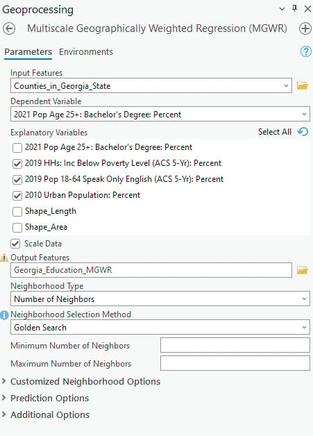 Parameter settings of MGWR tool