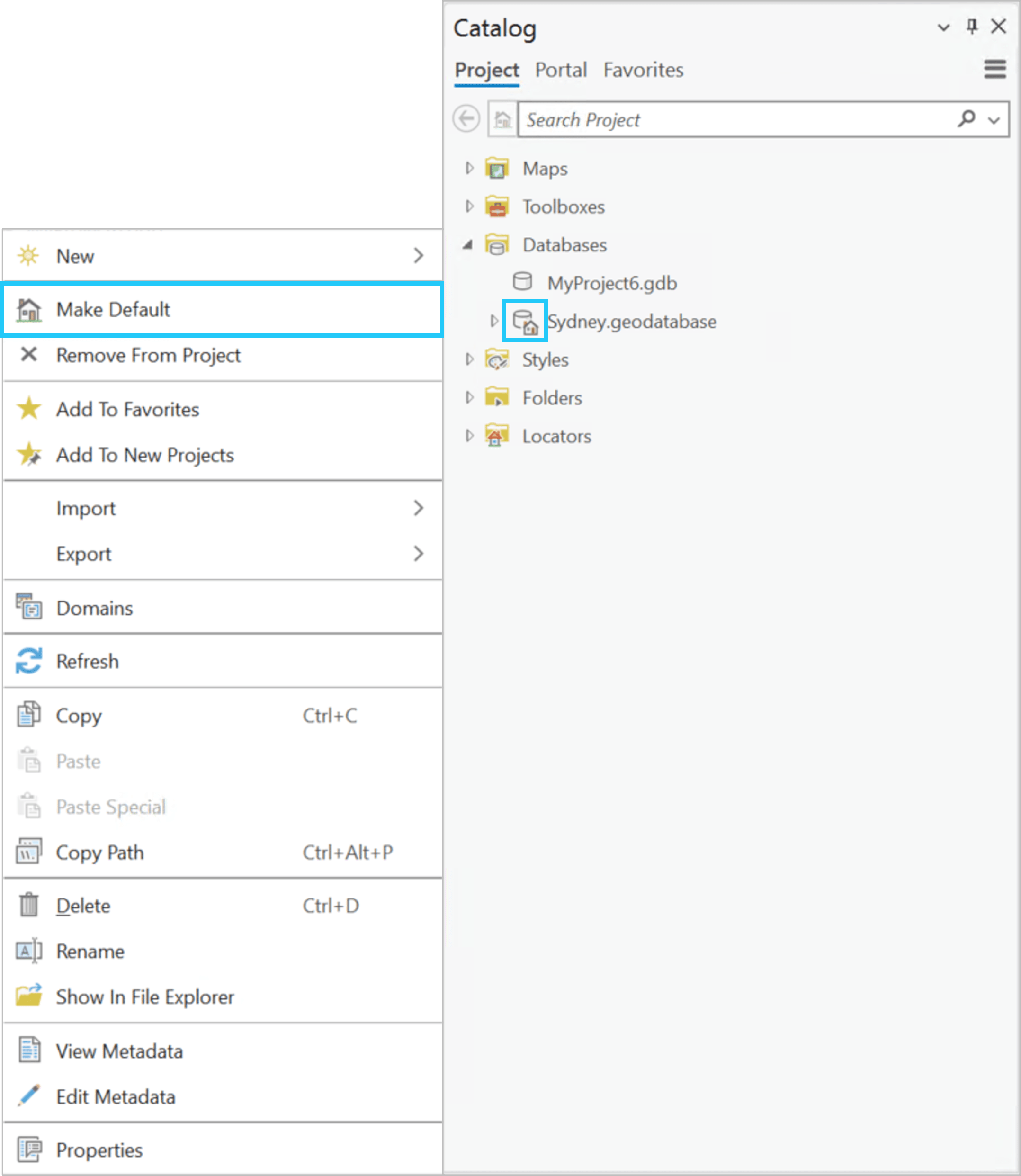 Making mobile geodatabase the default database in the Catalog pane