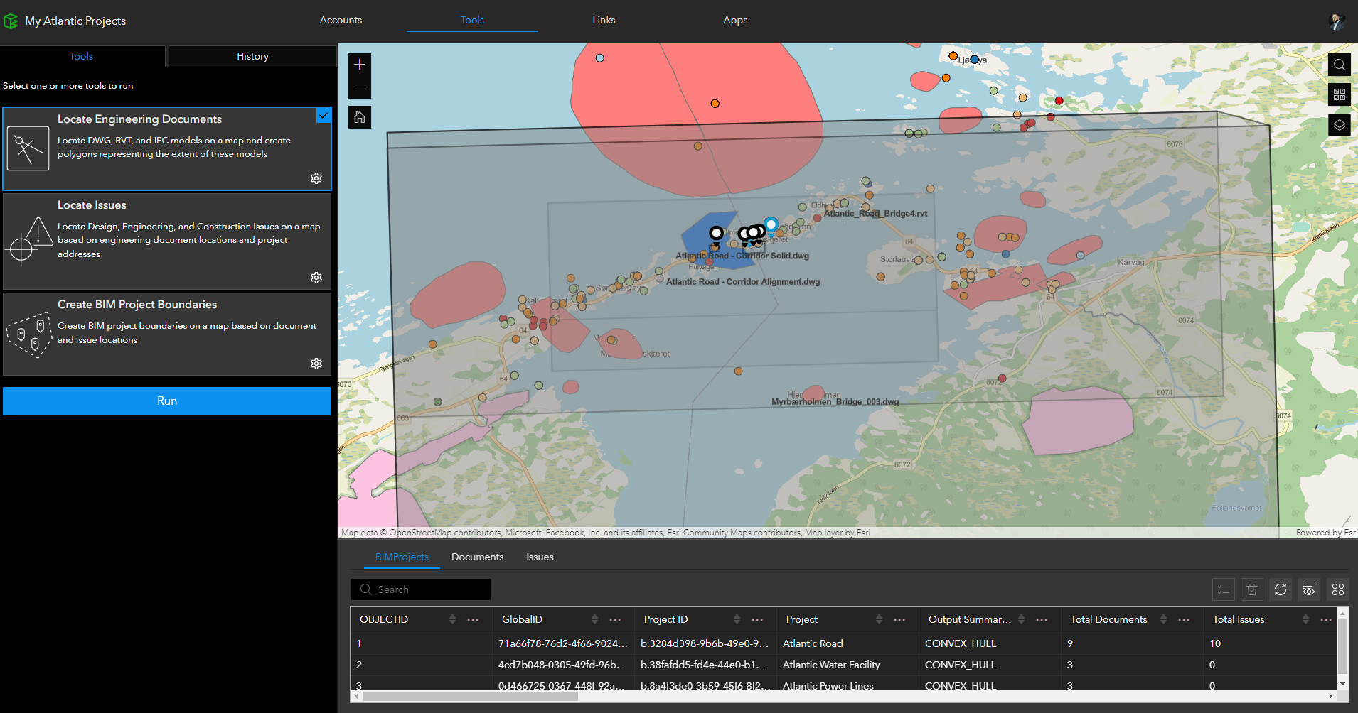 A screenshot showing the Locate Engineering Documents tool for DWG, RVT, and now IFC models.