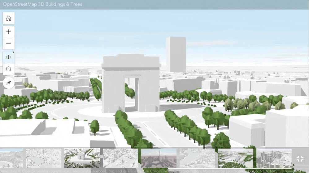 Explore cities with OSM 3D layers by clicking slides in Scene Viewer