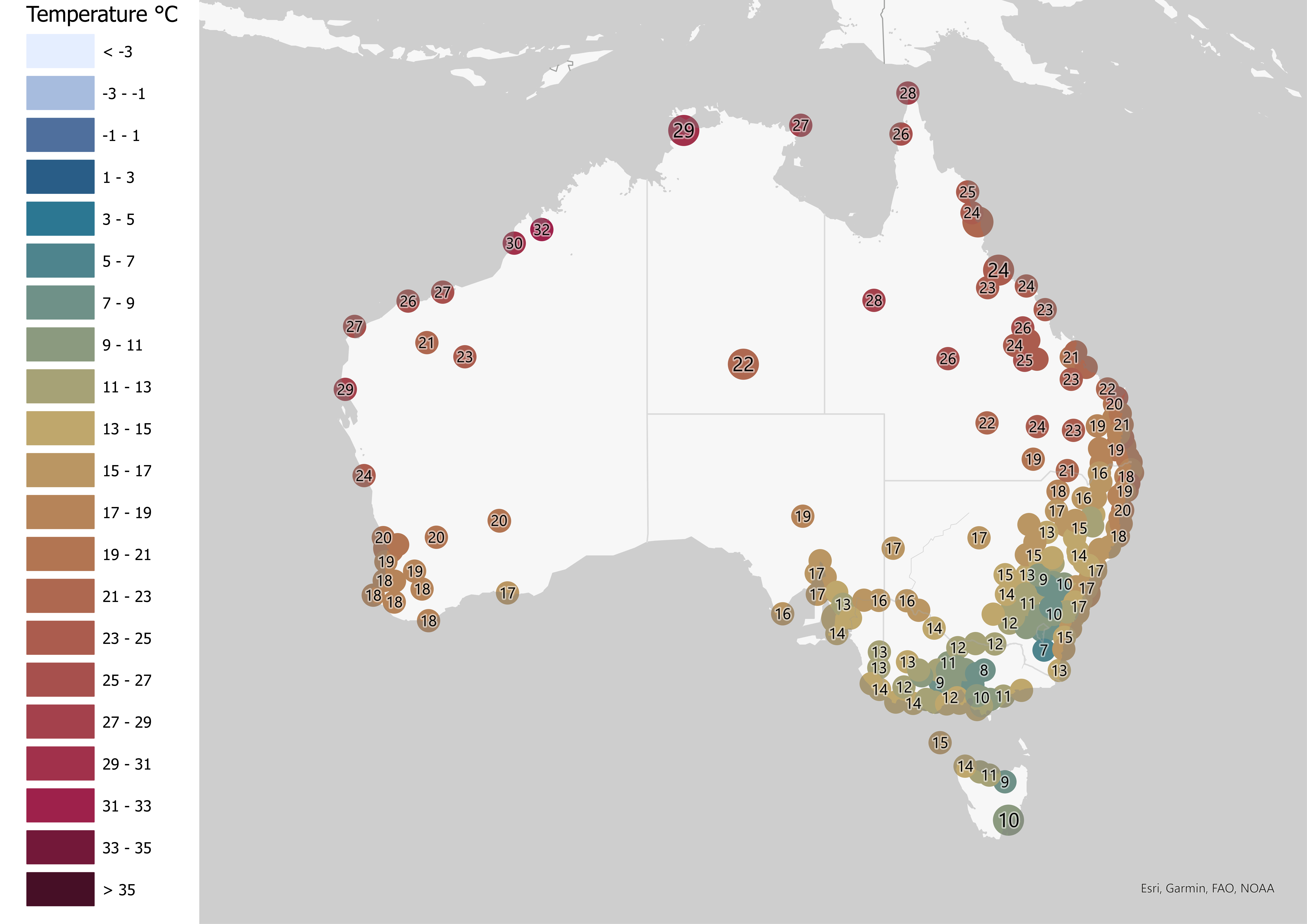 temperature colour palette in points