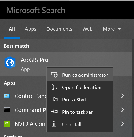 Run ArcGIS Pro as Admin