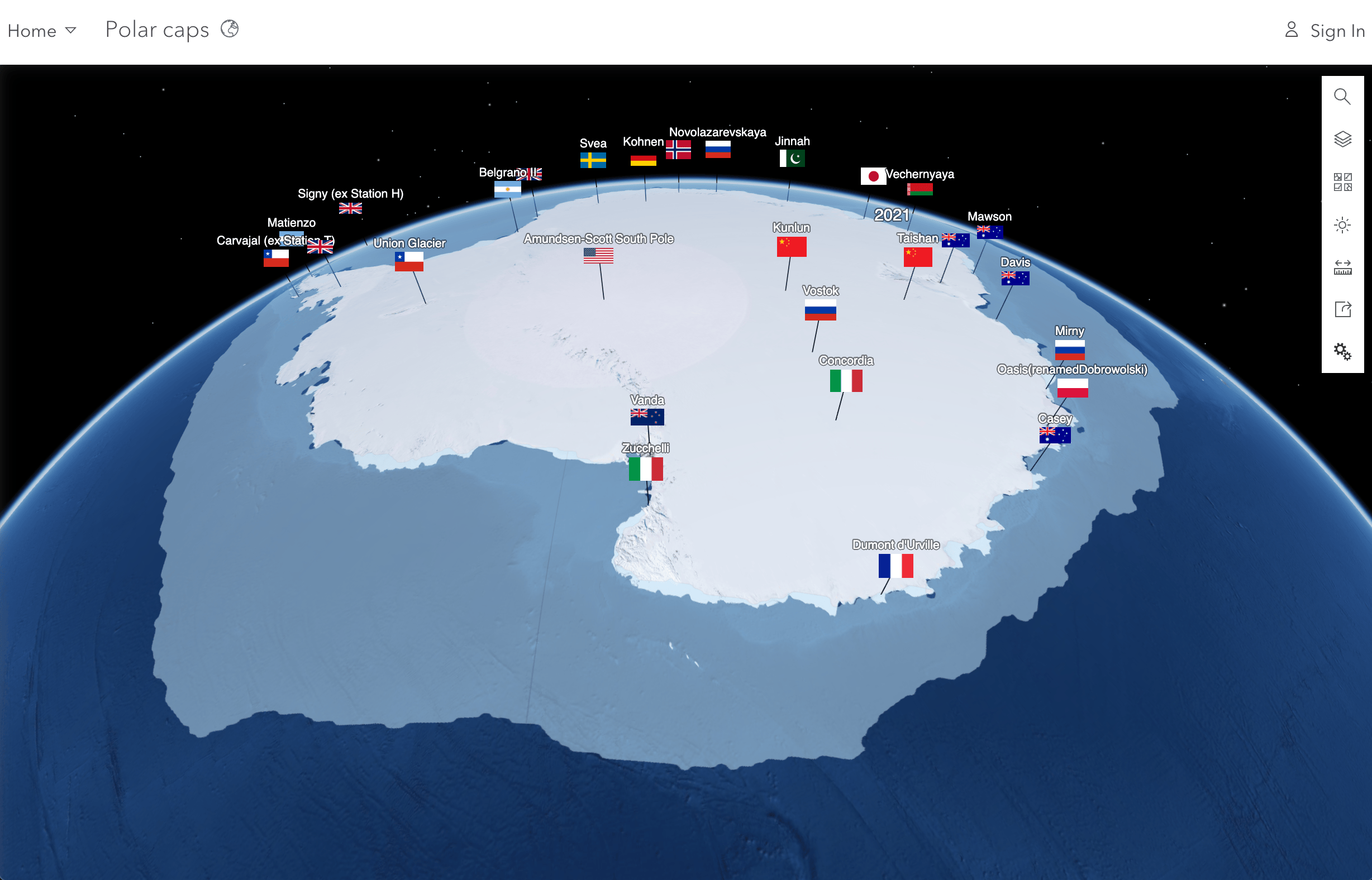 Visualize the research data from those stations in Antarctica without casting shadows