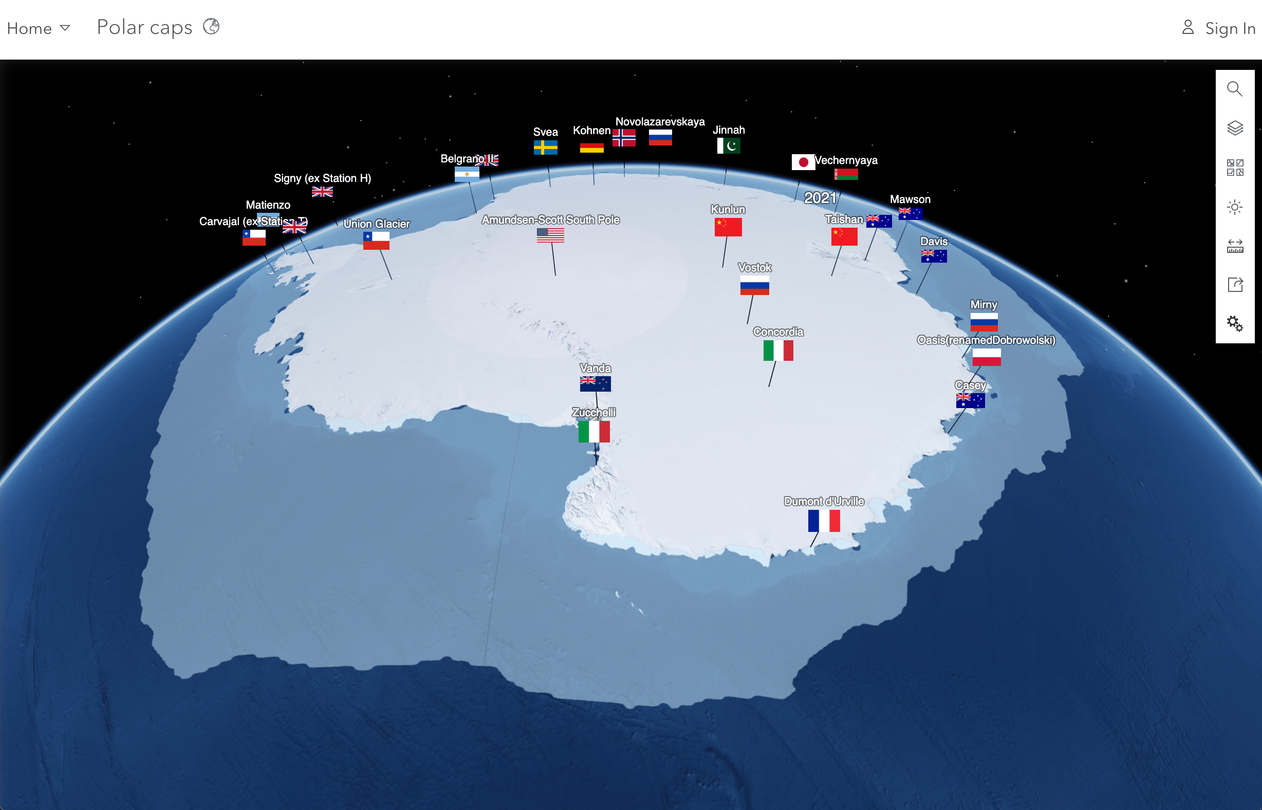 Visualize the research data from those stations in Antarctica without casting shadows Visualize the research data from those stations in Antarctica without casting shadows