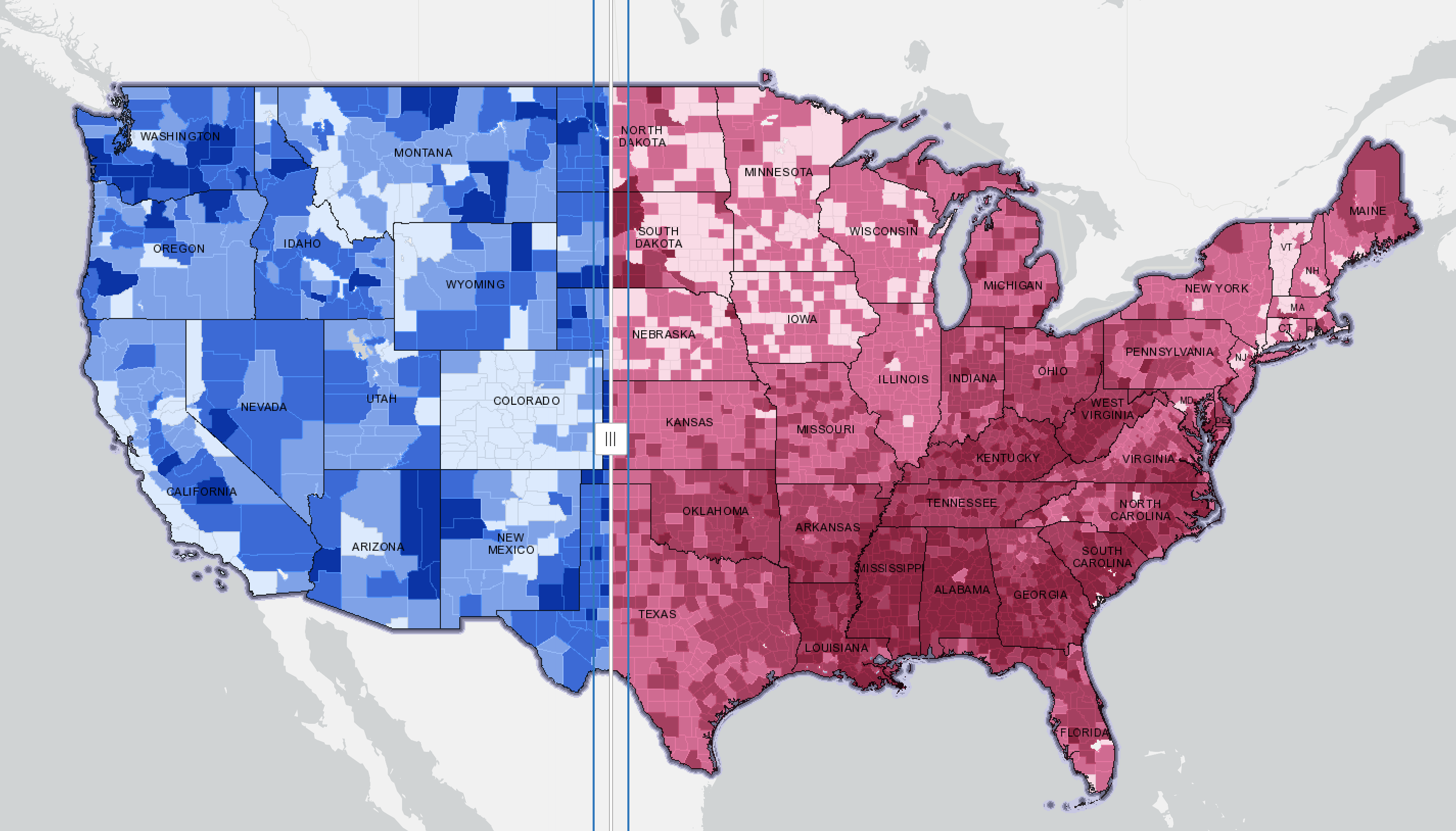 Swipe animation of diabetes and obesity maps