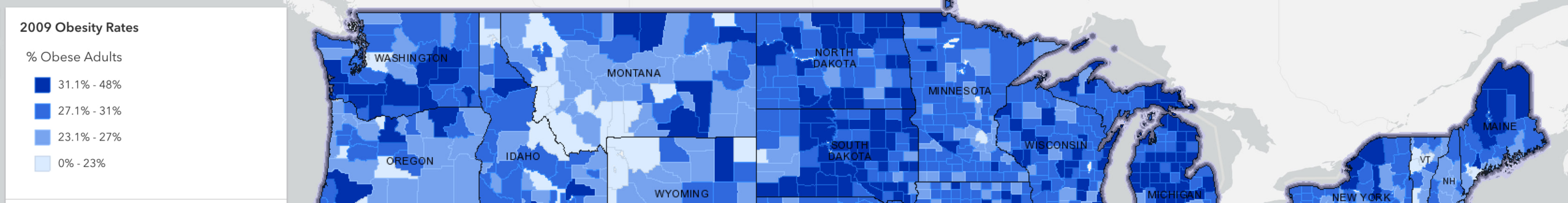 Obesity rates by county map