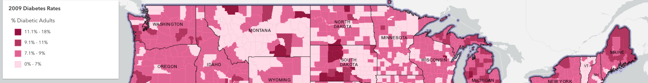 Diabetes rates by county map