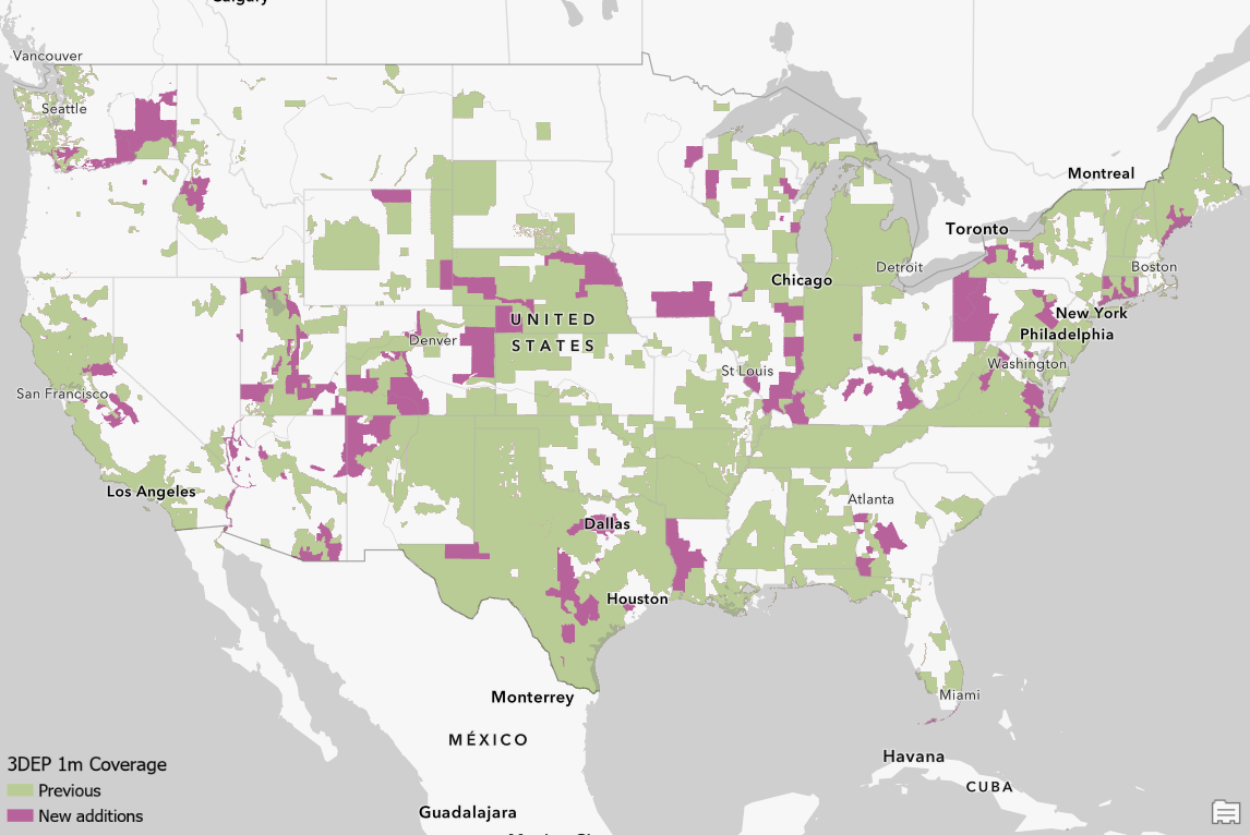 Map depicting coverage of USGS 3DEP 1m