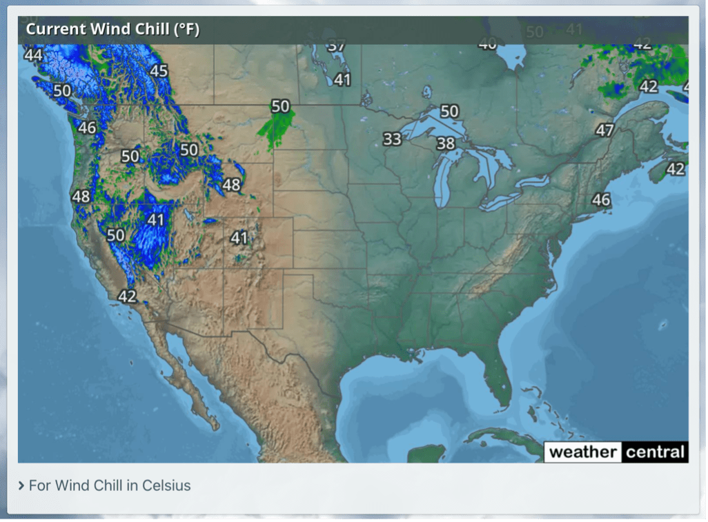 Wind chill map Wind chill map