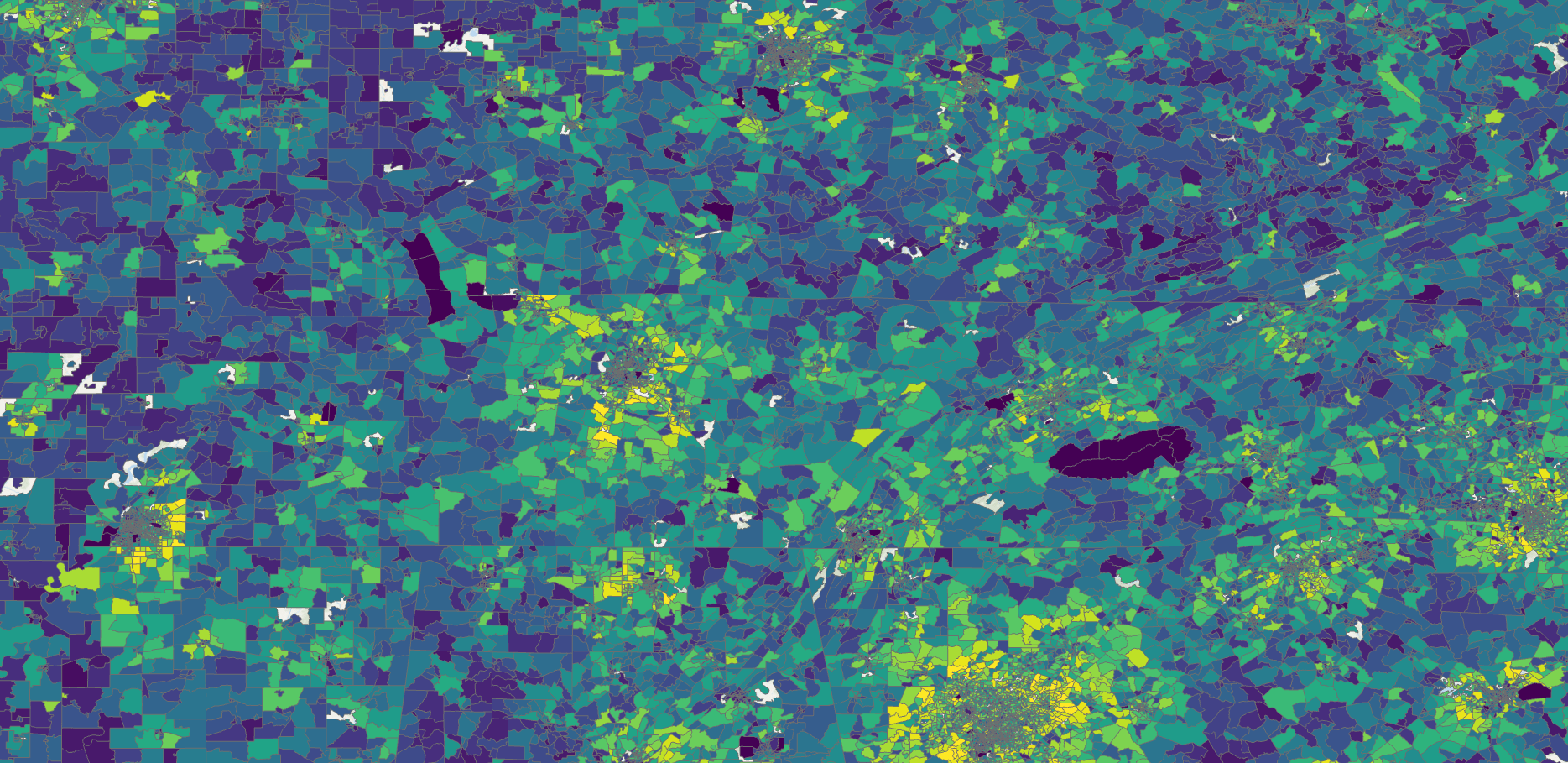 Massive volumes of human movement data aggregated to census block groups Massive volumes of human movement data aggregated to census block groups