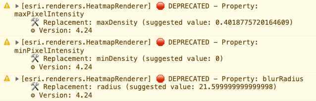 When you update to 4.24 version 4.24, HeatmapRenderer will suggest you use the new kernel density properties. The messages provide suggested values to maintain a similar-looking heat map. When you update to 4.24 version 4.24, HeatmapRenderer will suggest you use the new kernel density properties. The messages provide suggested values to maintain a similar-looking heat map.