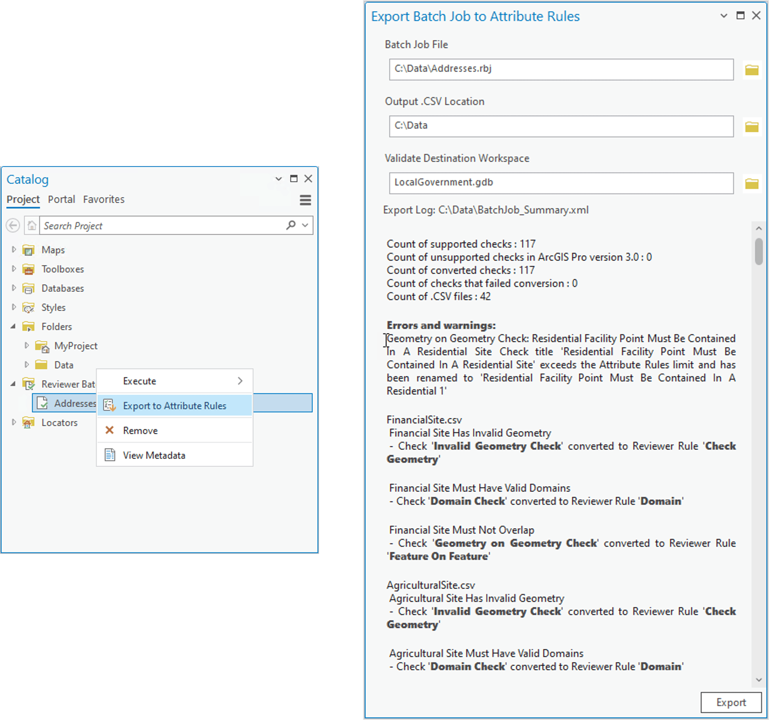 Exporting batch jobs to attribute rules in Data Reviewer