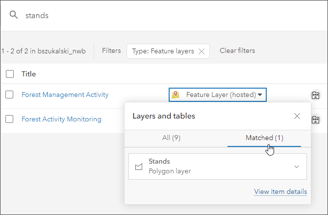 Feature sublayer search Feature sublayer search