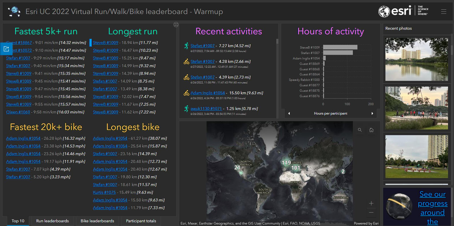 Individual leaderboard displaying stats for fastest and longest runs and bike rides