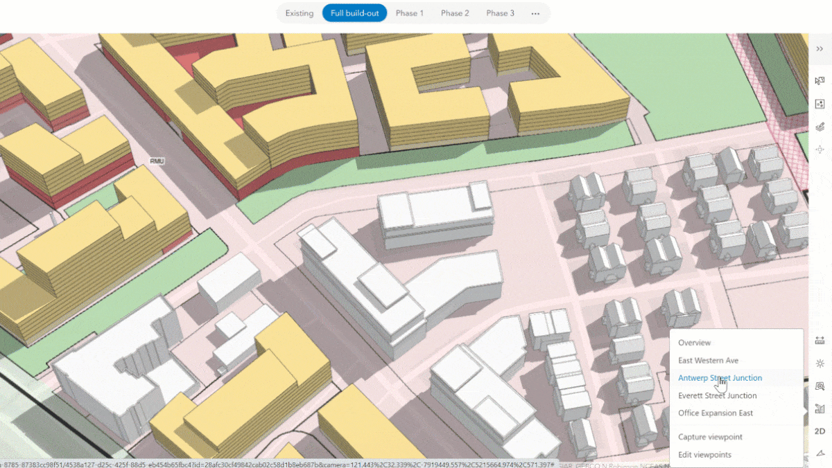 Viewpoints exported as slides in the plan scenario web scene.