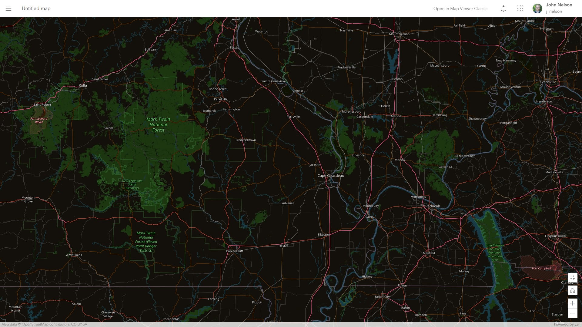Dark mode OpenStreetMap style basemap Dark mode OpenStreetMap style basemap