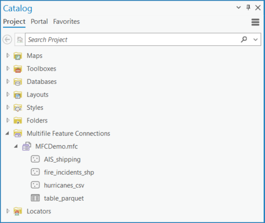 Catalog pane with MFC project container