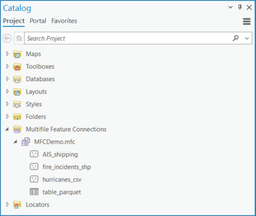 Catalog pane with MFC project container Catalog pane with MFC project container