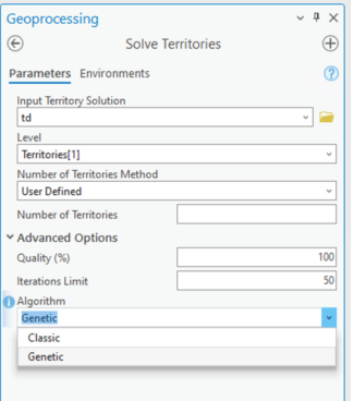 Territory Design solve tool methods