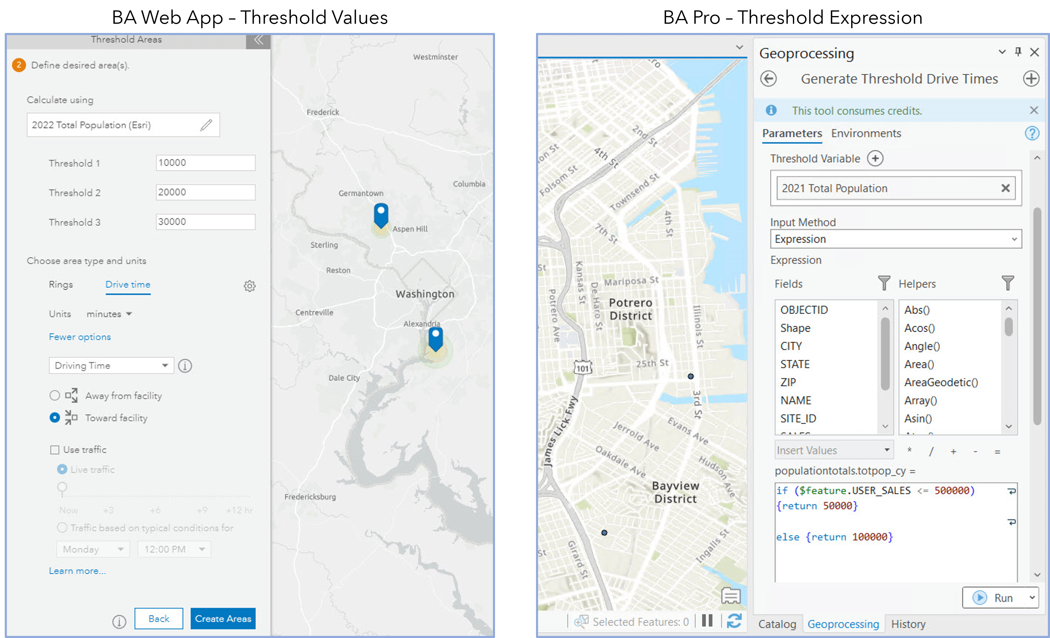 Threshold types - BA Web vs BA Pro