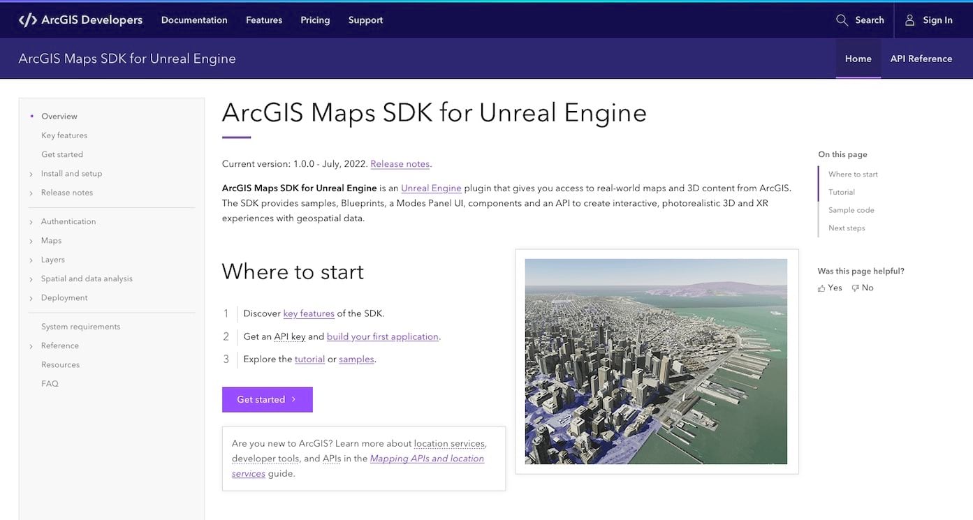 ArcGIS Maps SDK for Unreal Engine homepage