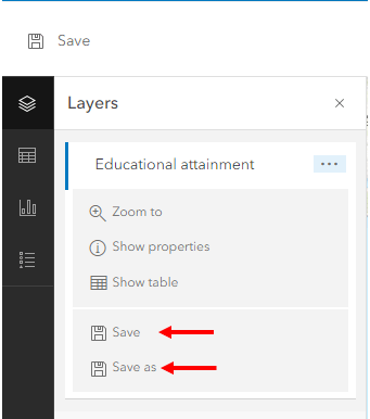 Saving layers in the Visualization tab