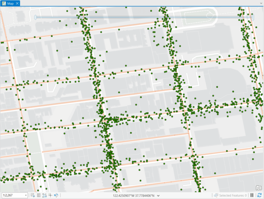 Noisy GPS point data that was collected along roadways. Noisy GPS point data that was collected along roadways.