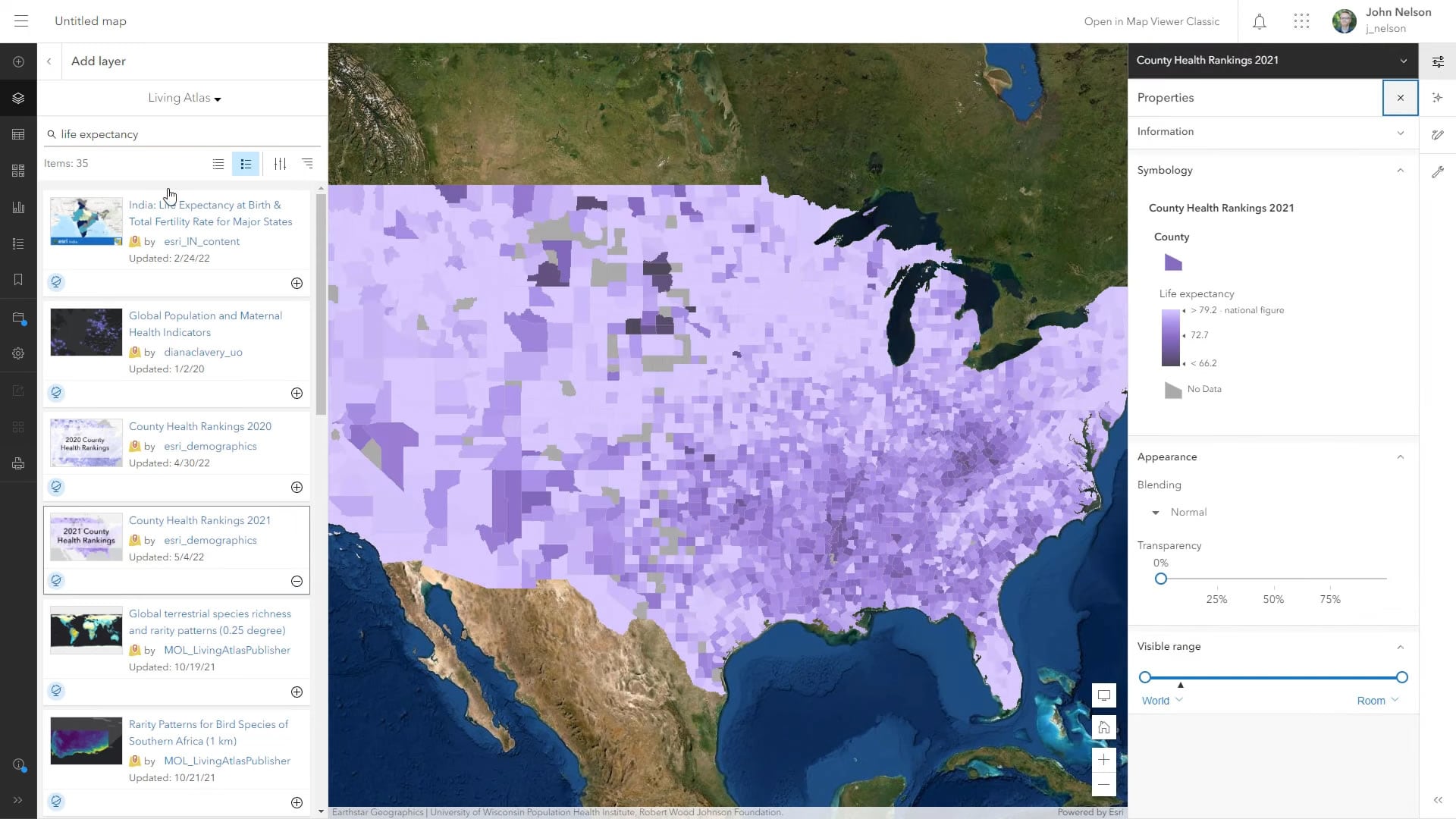 Life expectancy data from Living Atlas Life expectancy data from Living Atlas