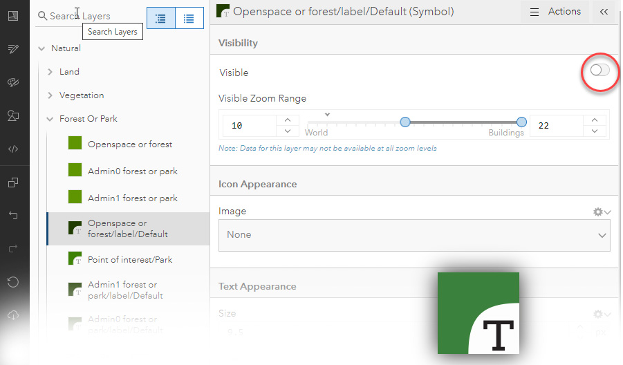 A label layer highlighted in the Vector Tile Style Editor A label layer highlighted in the Vector Tile Style Editor