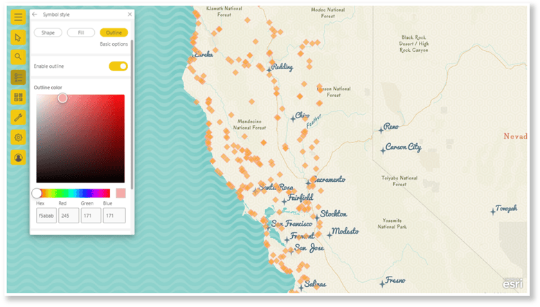 Location Single symbol map with diamond shape symbology, customized fill and outline color, and Mid-Century Basemap