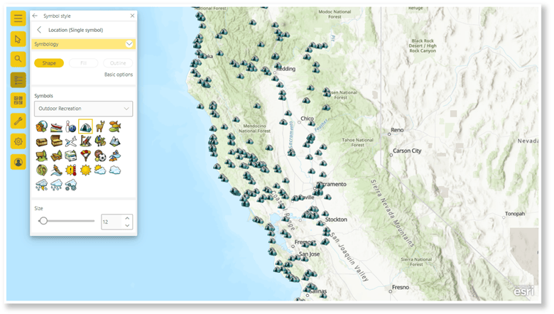 Location Single symbol map with Outdoor Recreation symbology