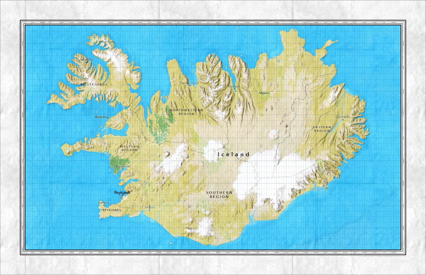 Map of Iceland with a big neatline