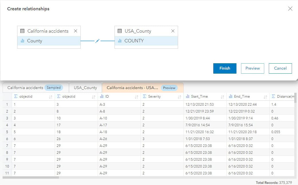 Preview the relationship result before finalizing the join. Preview the relationship result before finalizing the join.