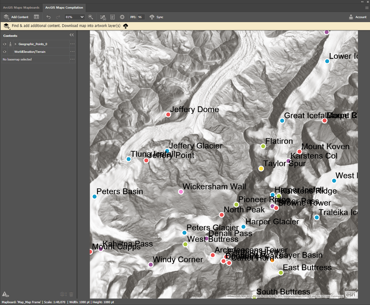 Compilation panel after adding the geographic points