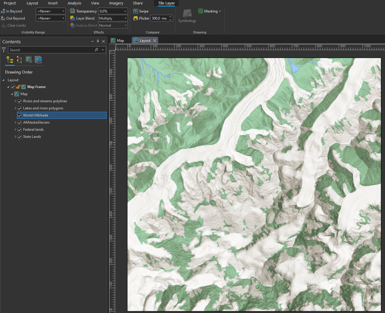B) ArcGIS Pro. Multiply blend mode has been applied.