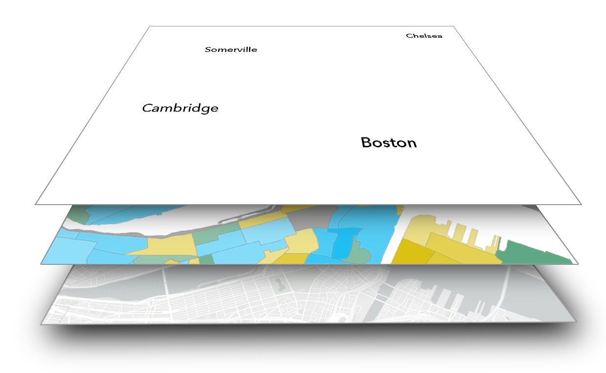 Three layers illustrating the concept of a map sandwich Three layers illustrating the concept of a map sandwich